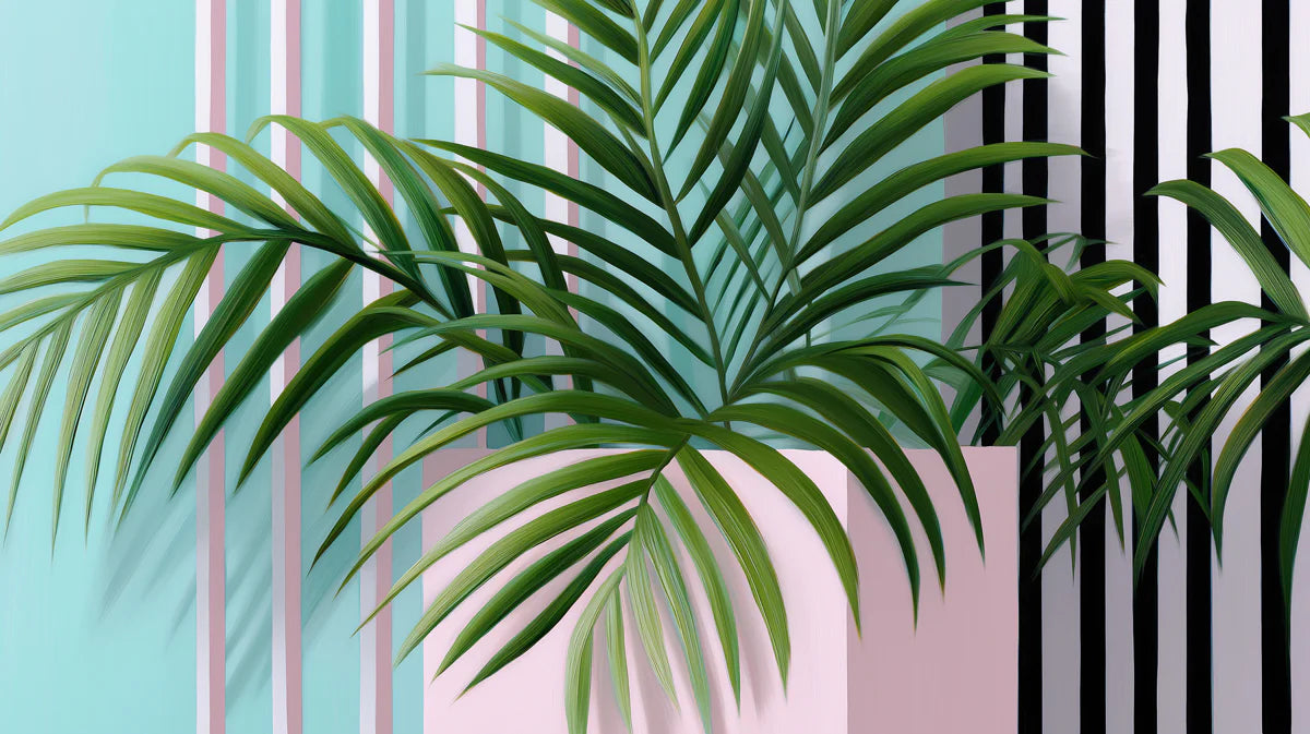 Palm Leaves Striped Mural Wallpaper —Pop Art Geometric Design Mural Wallpaper - room preview 04