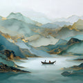 Teal Ink Wash Mountain Mural Wallpaper — Ethereal Landscape Mural Wallpaper - room preview 04