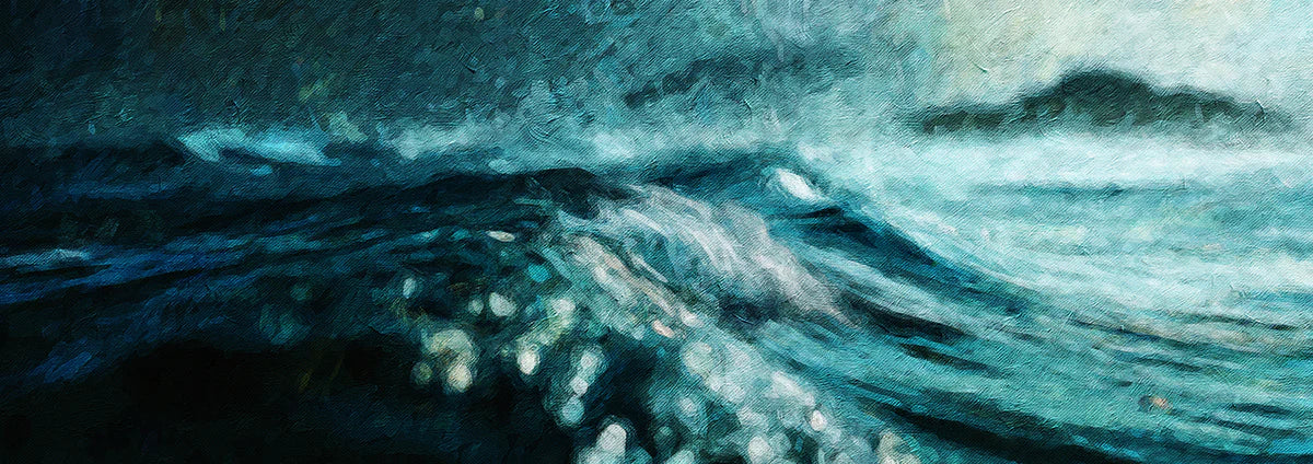 Impressionist Seascape Mural Wallpaper — Deep Teal Ocean Waves Mural Wallpaper - room preview 04