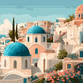 Santorini Coastal Village Mural Wallpaper — Mediterranean Summer Mural Wallpaper - room preview 04