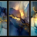 Midnight Gold Triptych Mural Wallpaper — Modern Fluid Art Mural Wallpaper - room preview 04