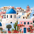 Mediterranean Hillside Village Mural Wallpaper — Vibrant Scenic Mural Wallpaper - room preview 04