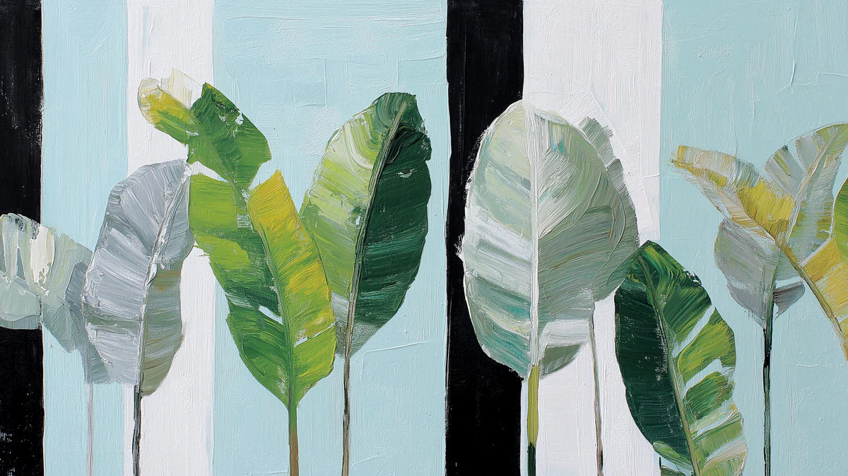 Textured Banana Leaf Mural Wallpaper —Modern Oil Painting Style Mural Wallpaper - room preview 04