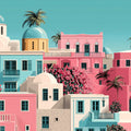 Mediterranean Coastal Village Mural Wallpaper — Pastel Pink Architecture Mural Wallpaper - room preview 04