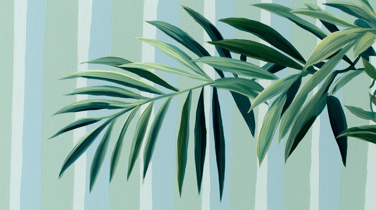 Palm Frond Striped Mural Wallpaper — Botanical Art Mural Wallpaper - room preview 04