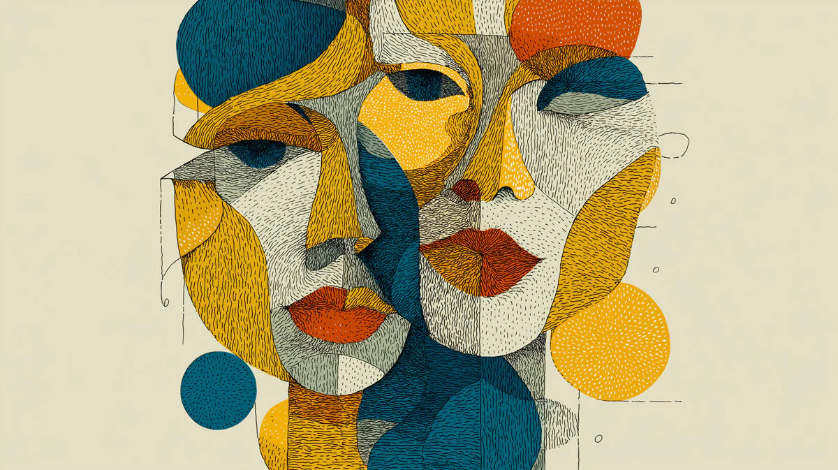 Cubist Abstract Faces Mural Wallpaper — Artistic Geometric Design Mural Wallpaper - room preview 04