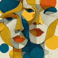 Cubist Abstract Faces Mural Wallpaper — Artistic Geometric Design Mural Wallpaper - room preview 04
