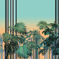 Sunset Tropics Mural Wallpaper — Modern Linear Botanical Art Mural Wallpaper - room preview 04
