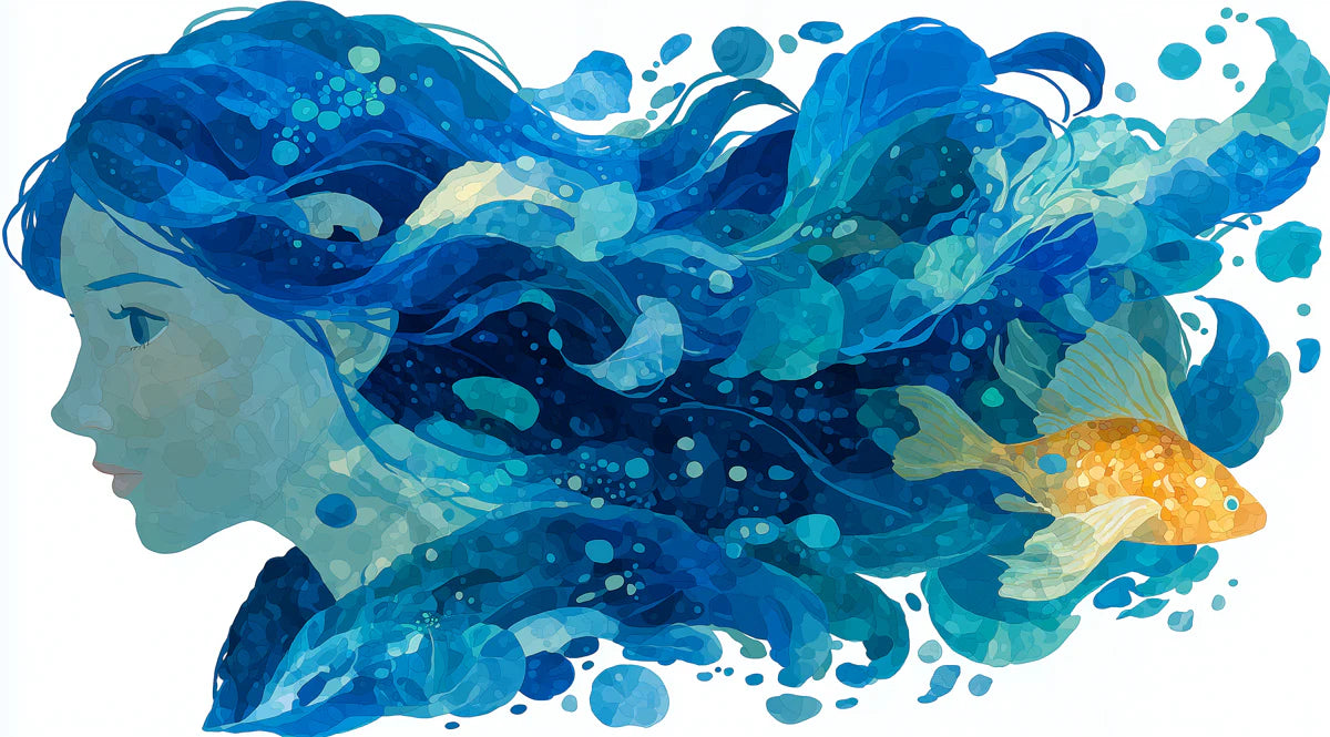 Water Goddess and Goldfish Mural Wallpaper — Fluid Blue Illustration Mural Wallpaper - room preview 04