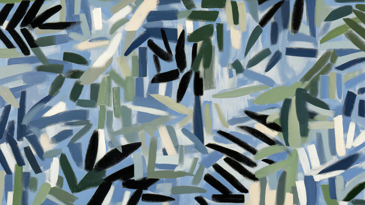 Abstract Painted Brushstroke Mural Wallpaper in Blue and Green Mural Wallpaper - room preview 04