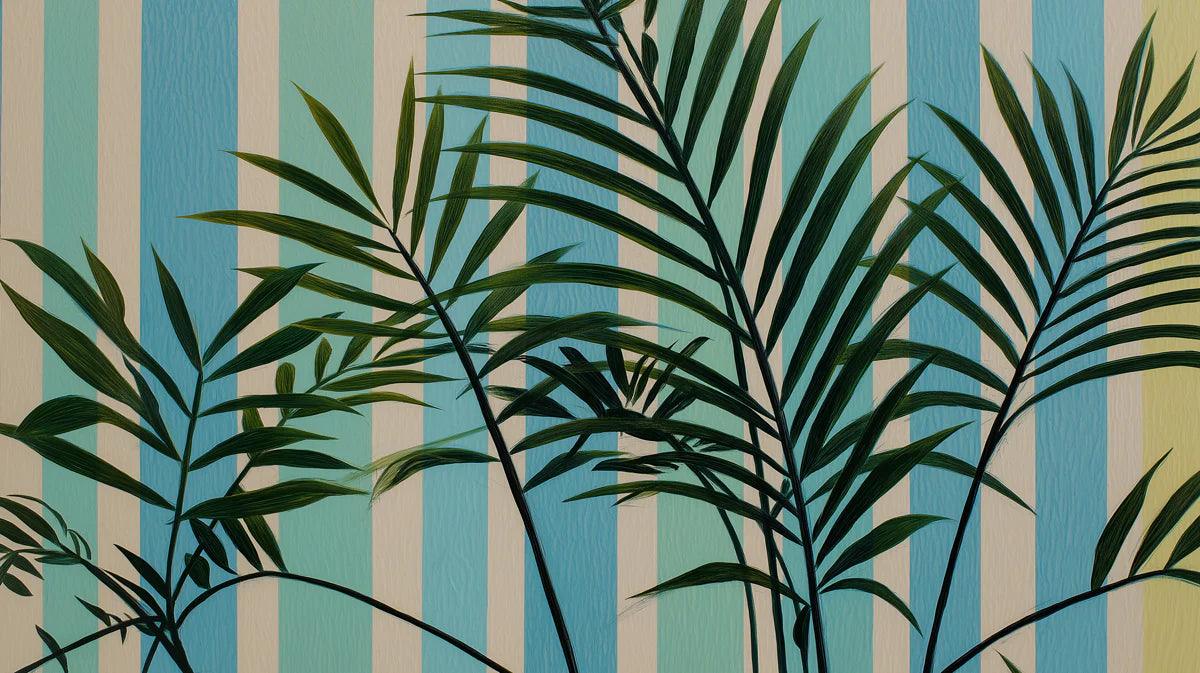 Striped Palm Leaf Mural Wallpaper — Botanical Retro Decor Mural Wallpaper - room preview 04