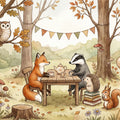 Forest Tea Party Woodland Animal Mural Wallpaper — Whimsical Decor Mural Wallpaper - room preview 04