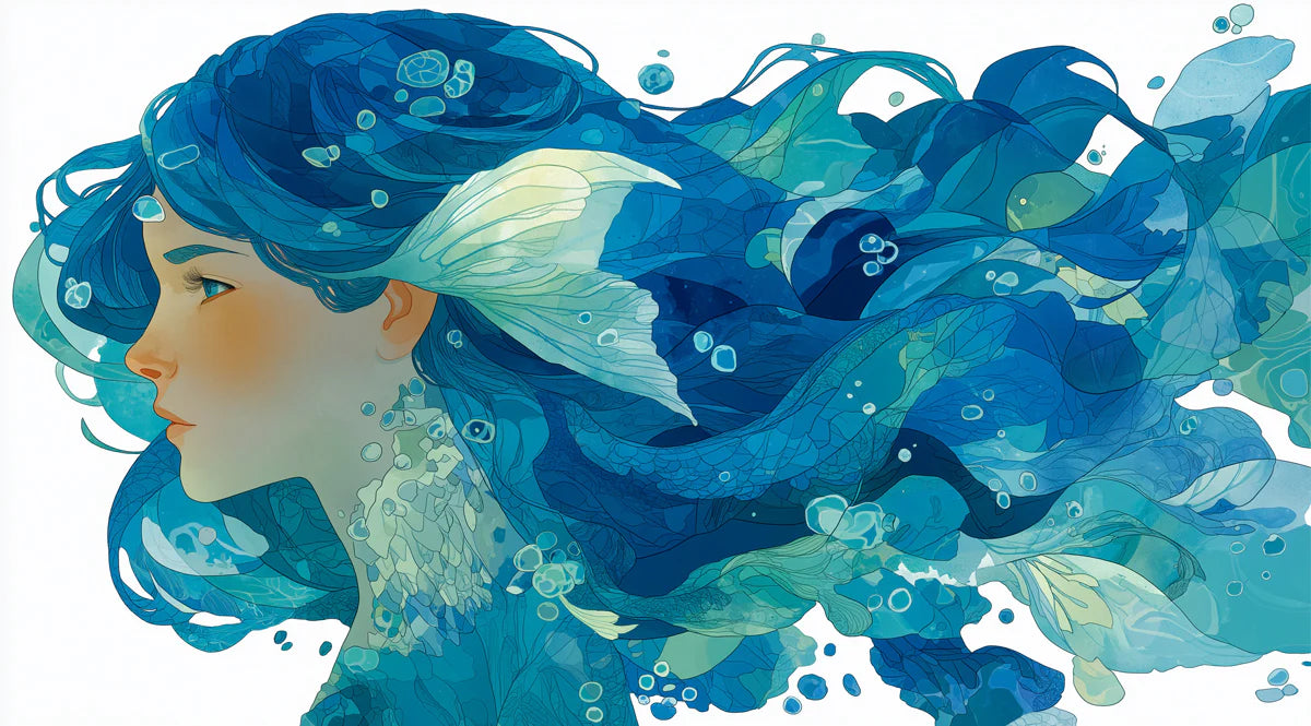 Ocean Wave Portrait Mural Wallpaper — Fluid Feminine Art Mural Wallpaper - room preview 04