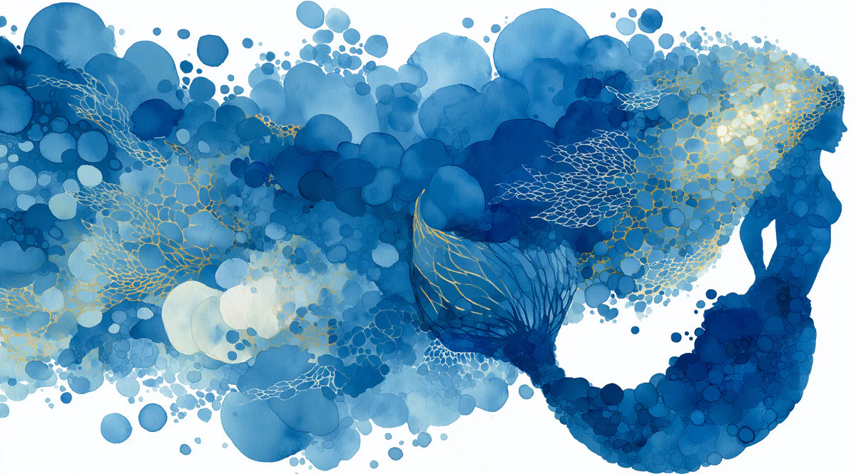 Watercolor Mermaid Silhouette Mural Wallpaper with Gold Accents Mural Wallpaper - room preview 04