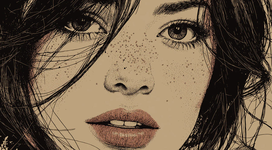 Painted Mural Wallpaper – Illustration Wall Mural – Stippled Portrait Illustration — Artistic Sketch printable artwork