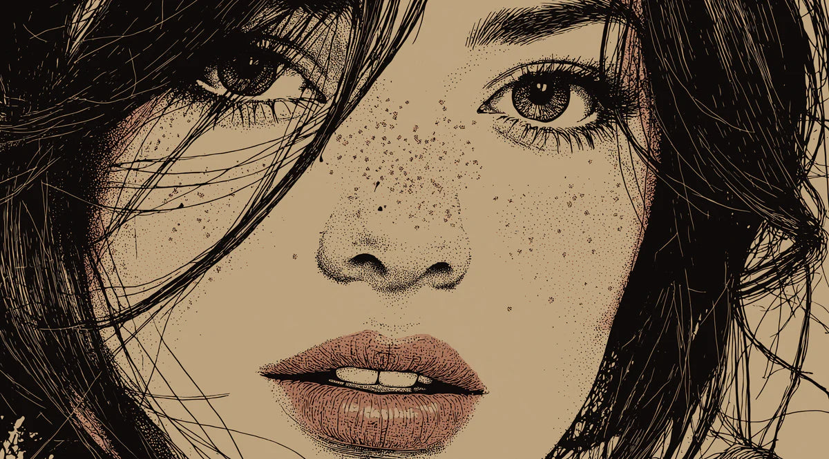 Stippled Portrait Illustration Mural Wallpaper — Artistic Sketch Mural Wallpaper - room preview 04