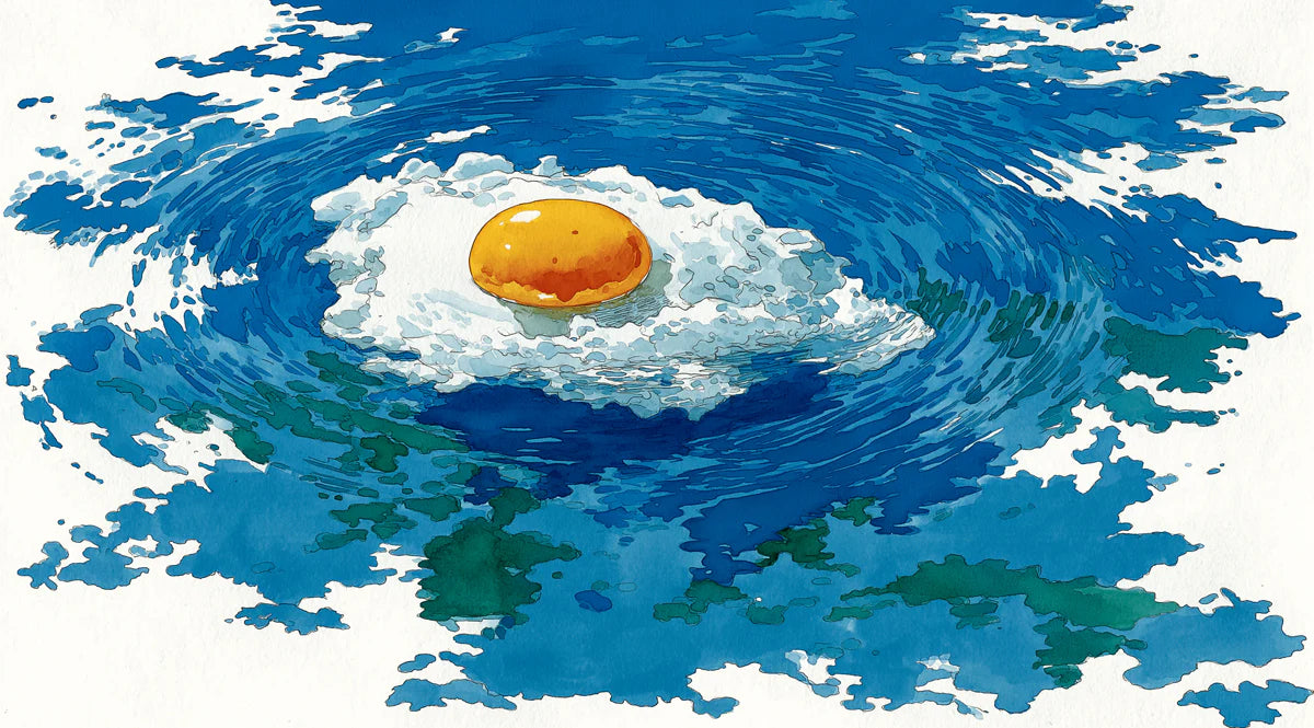 Fried Egg Water Splash Mural Wallpaper —Quirky Pop Art Design Mural Wallpaper - room preview 04
