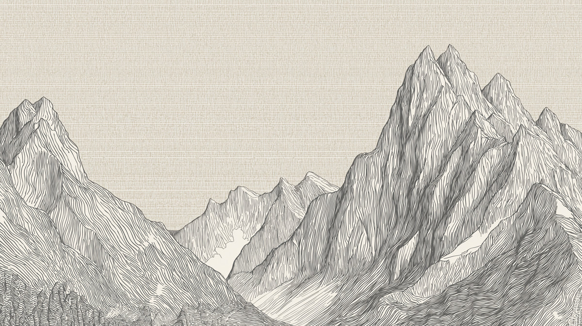 Mountain Peak Line Art Mural Wallpaper — Minimalist Linen Texture Mural Wallpaper - room preview 04