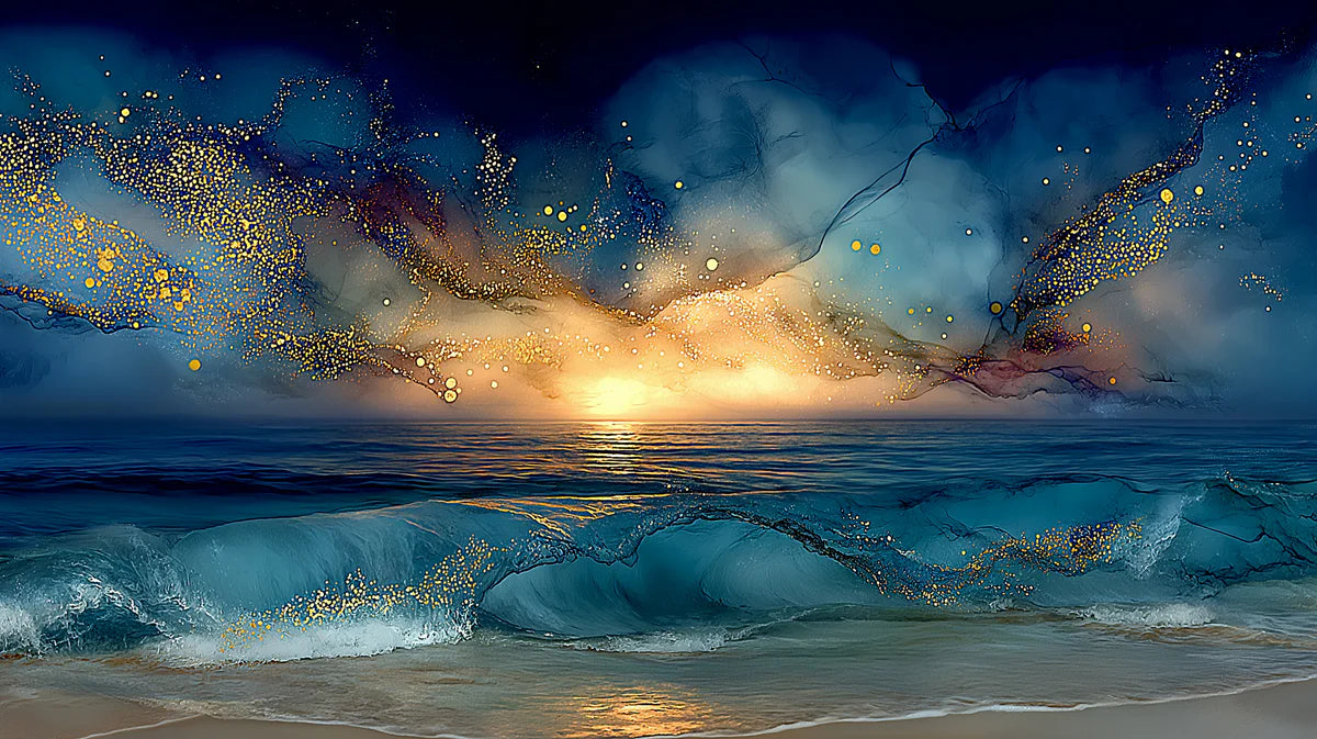 Cosmic Sunset Ocean Mural Wallpaper — Dreamy Seascape Wall Art Mural Wallpaper - room preview 04