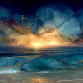 Cosmic Sunset Ocean Mural Wallpaper — Dreamy Seascape Wall Art Mural Wallpaper - room preview 04
