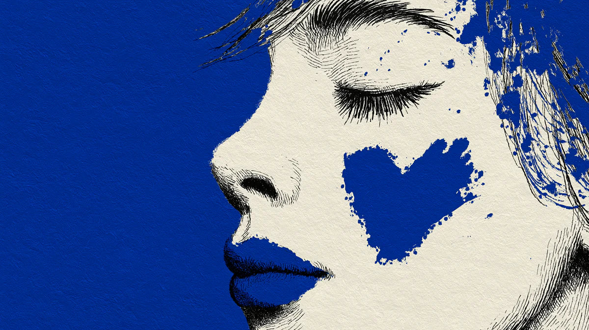 Blue Heart Portrait Mural Wallpaper — Urban Pop Art Sketch Mural Wallpaper - room preview 04