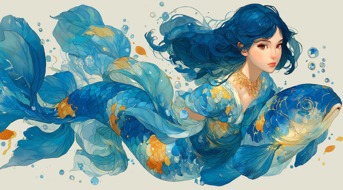 Mermaid and Koi Fish Mural Wallpaper — Whimsical Aquatic Art Mural Wallpaper - room preview 04