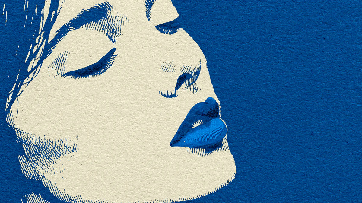 Cyanotype Portrait Mural Wallpaper — Artistic Indigo Silhouette Mural Wallpaper - room preview 04