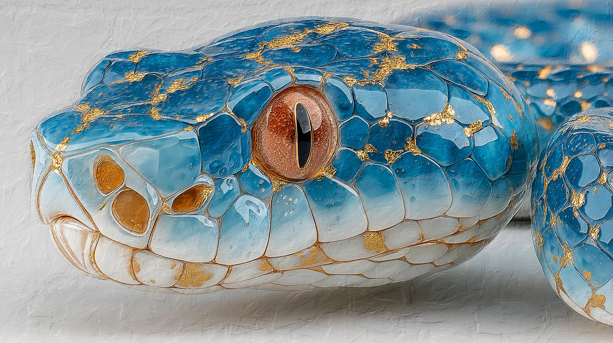 Cobalt Serpent Macro Mural Wallpaper — Gilded Reptilian Texture Mural Wallpaper - room preview 04
