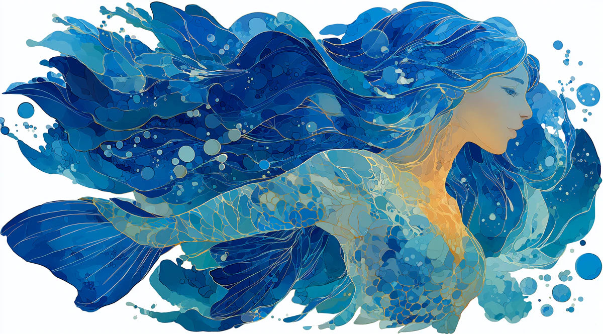 Ocean Spirit Wave Mural Wallpaper — Intricate Blue and Gold Design Mural Wallpaper - room preview 04
