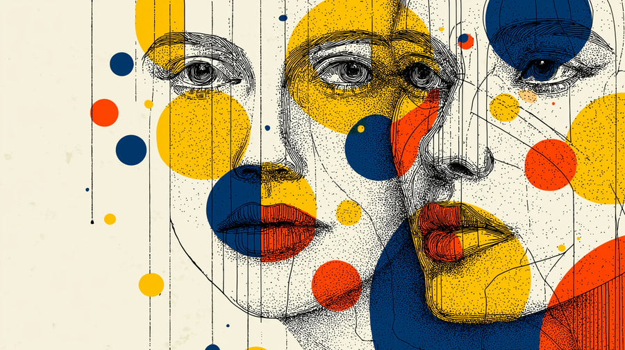 Papier peint mural Art Ligne Visage Abstrait — Papier peint mural Influence Pop Art printable artwork