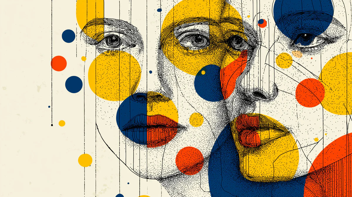 Abstract Face Line Art Mural Wallpaper — Pop Art Influence Mural Wallpaper - room preview 04
