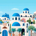 Santorini Coastal Village Mural Wallpaper — Mediterranean Charm Mural Wallpaper - room preview 04