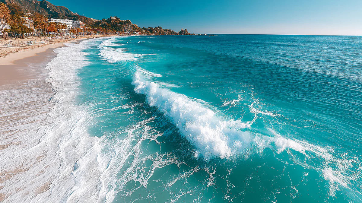 Turquoise Coastal Wave Mural Wallpaper — Refreshing Seaside View Mural Wallpaper - room preview 04