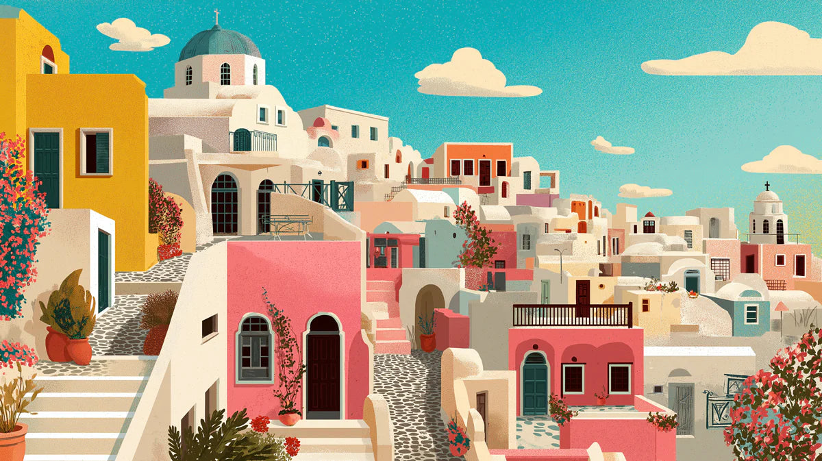 Mediterranean Hillside Mural Wallpaper — Coastal Village Scene Mural Wallpaper - room preview 04