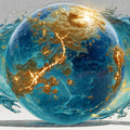 Celestial Earth Orb Mural Wallpaper — Aquatic Gold Fluid Art Mural Wallpaper - room preview 04