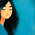 Dreaming Girl Illustration Mural Wallpaper — Artistic Teal Portrait Mural Wallpaper - room preview 04