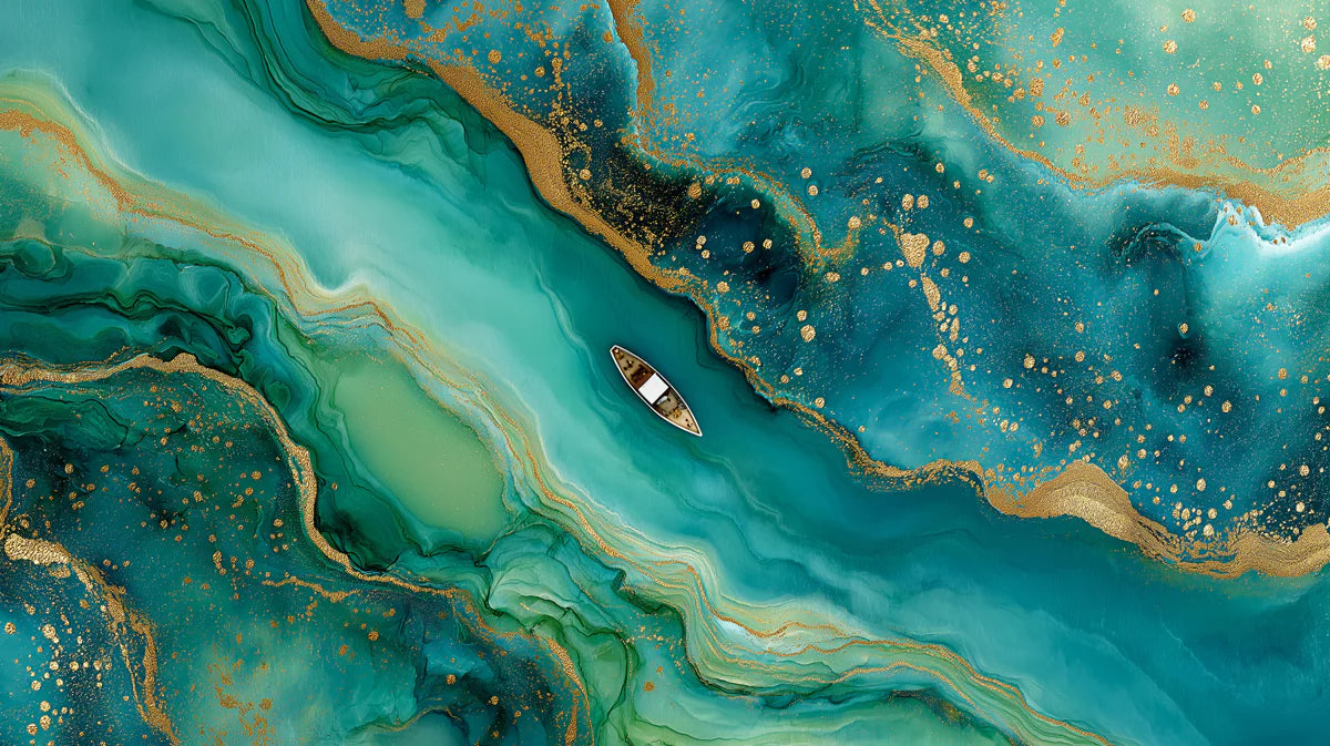 Emerald Fluid Agate Mural Wallpaper with Gold Foil Accents Mural Wallpaper - room preview 04