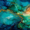 Emerald and Gold Fluid Ink Mural Wallpaper — Modern Abstract Mural Wallpaper - room preview 04