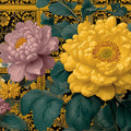 Chinoiserie Peony Patterned Tile Mural Wallpaper Yellow and Pink Florals, Ornate Traditional Backdrop Mural Wallpaper - room preview 04