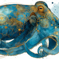 Gilded Marine Octopus Mural Wallpaper — Ornate Coastal Art Mural Wallpaper - room preview 04