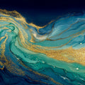 Deep Teal and Gold Fluid Art Mural Wallpaper — Luxe Abstract Motion Mural Wallpaper - room preview 04