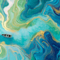 Emerald Fluid Art Mural Wallpaper — Abstract River Boat Design Mural Wallpaper - room preview 04