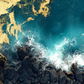Aerial Ocean Coast Mural Wallpaper — Gold and Teal Wave Art Mural Wallpaper - room preview 04