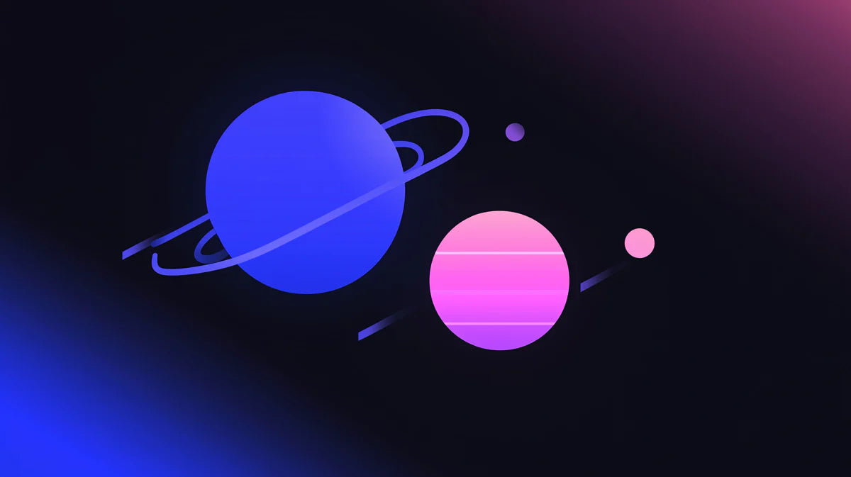 Minimalist Cosmic Planets Mural Wallpaper — Modern Synthwave Style Mural Wallpaper - room preview 04