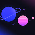 Minimalist Cosmic Planets Mural Wallpaper — Modern Synthwave Style Mural Wallpaper - room preview 04