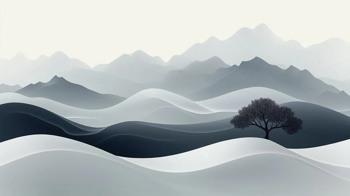 Minimalist Landscape Mural Wallpaper — Zen Mountain Hillscape Mural Wallpaper - room preview 04