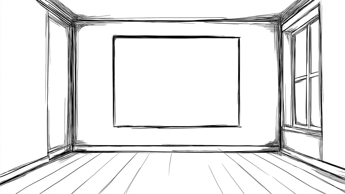 Architectural Sketch Room Mural Wallpaper — Monochrome Line Art Mural Wallpaper - room preview 04
