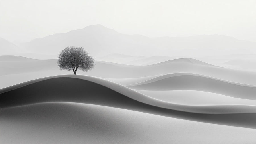 Papier peint mural Arbre solitaire dans les dunes du désert — Papier peint mural paysage minimaliste printable artwork