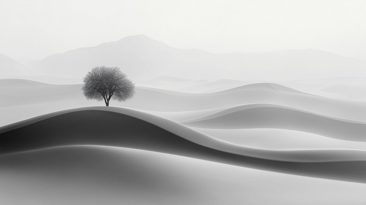 Solitary Tree in Desert Dunes Mural Wallpaper — Minimalist Landscape Mural Wallpaper - room preview 04