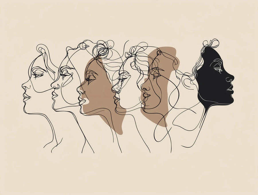 Papier peint mural avec des profils féminins en ligne continue — Papier peint mural à l'esthétique minimaliste printable artwork